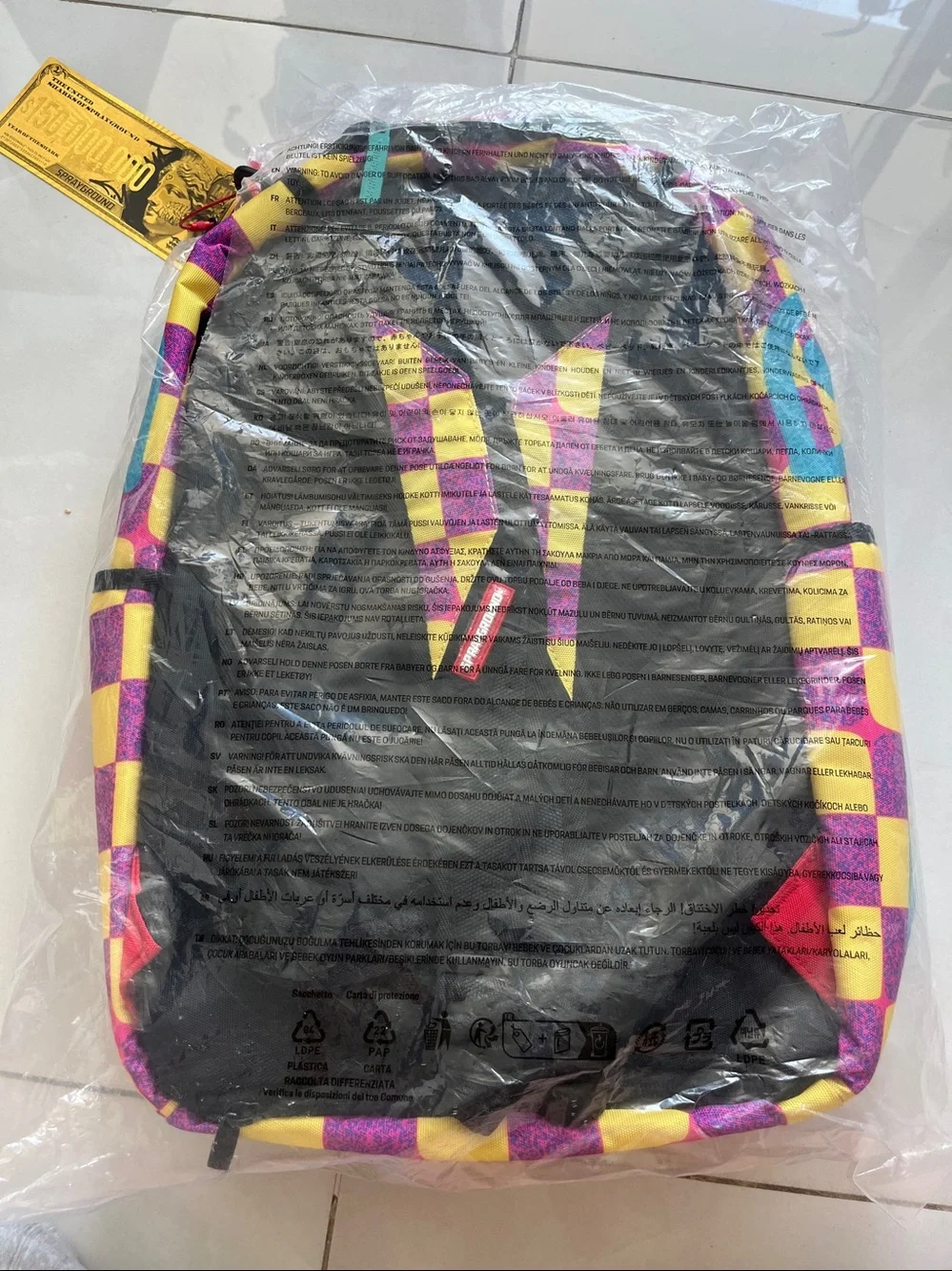 Sprayground Yellow Pink Blue Graphic 'Open Up Your Imagination' Backpack